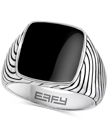 Stunning EFFY® Men's Sterling Silver Onyx Ring - Elevate Your Style! Sterling Silver / 9