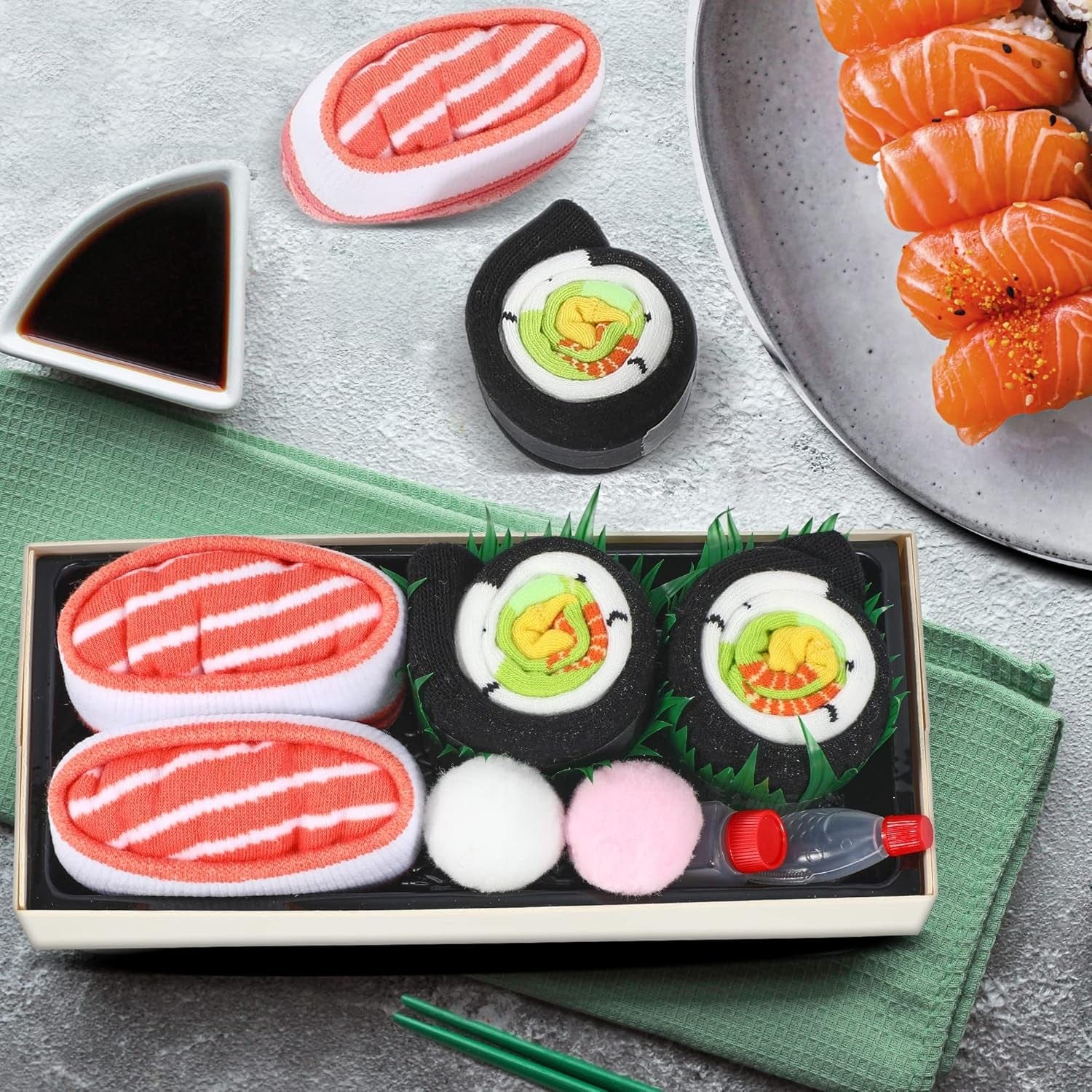 Sushi Box Funny Socks for Men Women Teens-Novelty Food Socks-Fathers Birthday Christmas Gifts Stocking Stuffers A Sushi 2 Pairs / Medium-Large