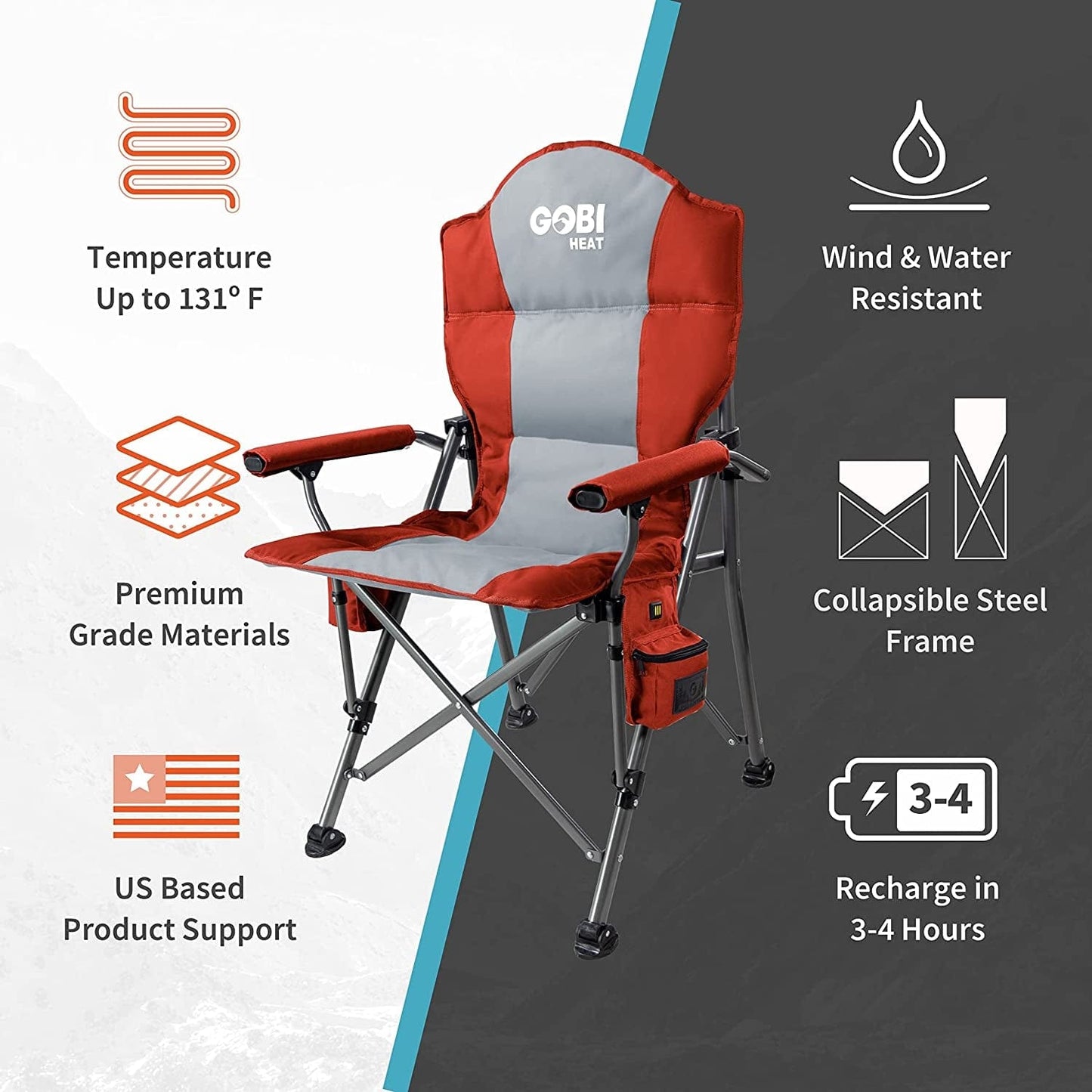 - Terrain Portable Heated Camping Chair - Outdoor Folding Chair with Heated Filling - Winter Camping Essential - 3 Heat Settings (Flare) Flare