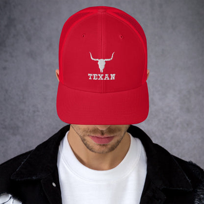 Texan Trucker Hat Texas Longhorn Skull Cap Red