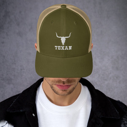 Texan Trucker Hat Texas Longhorn Skull Cap Moss/ Khaki