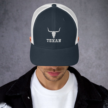 Texan Trucker Hat Texas Longhorn Skull Cap Navy/ White