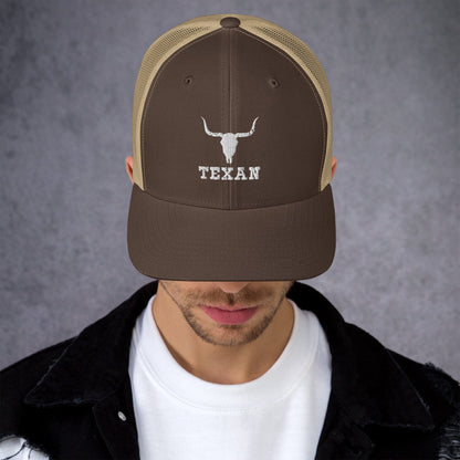 Texan Trucker Hat Texas Longhorn Skull Cap Brown/ Khaki