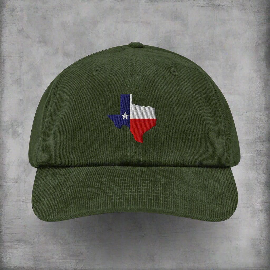 Texas Lone star sτate map Embroidered Corduroy Hat Dark Olive