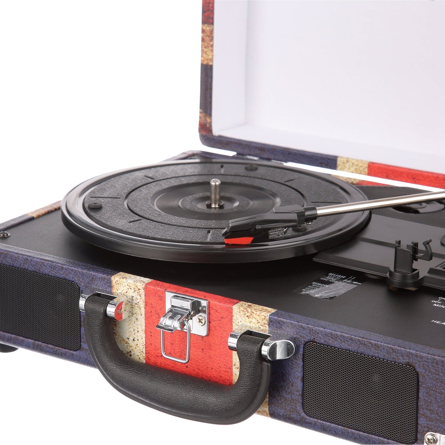 the Journey Bluetooth Suitcase Record Player with 3-Speed Turntable (Union Jack) Union Jack