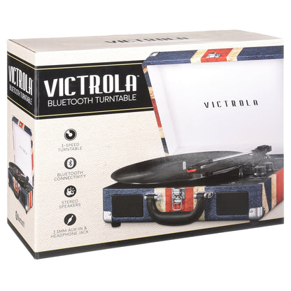 the Journey Bluetooth Suitcase Record Player with 3-Speed Turntable (Union Jack) Union Jack