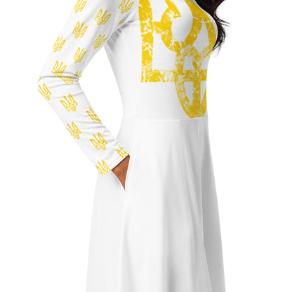 Ukrainian Trident Ukraine Тризуб  All-over print long sleeve midi dress