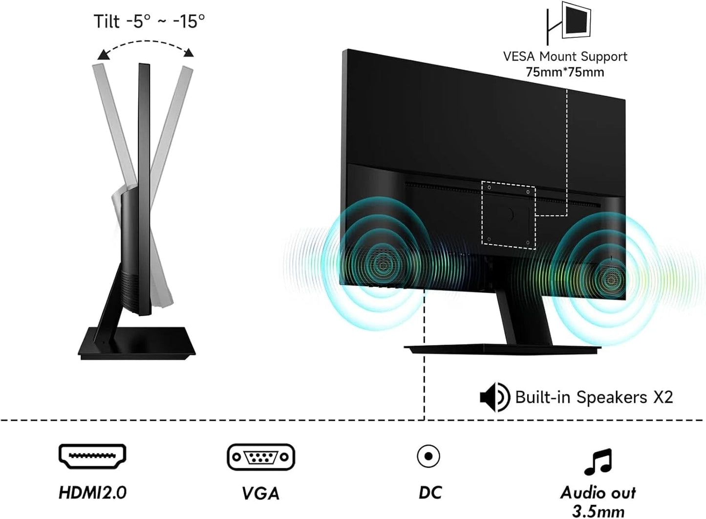 Ultra-Thin 24Inch 100Hz Gaming Monitor, FHD 1080P LED Monitor, 1920*1080P Monitor for Home Office, IPS HDR Computer Monitor HDMI Display with Low Blue Light, Free Sync, VESA Compatible 24" / 24Inch