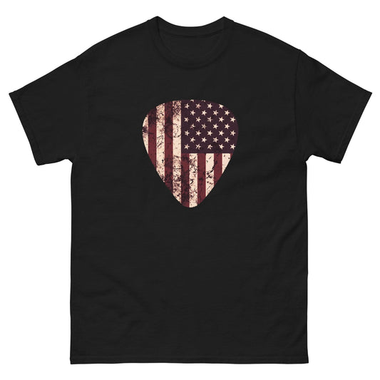 Vintage American Flag Guitar Pick T-shirt Black / S