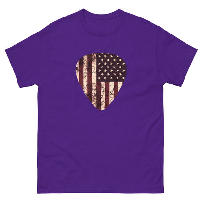 Vintage American Flag Guitar Pick T-shirt Purple / S