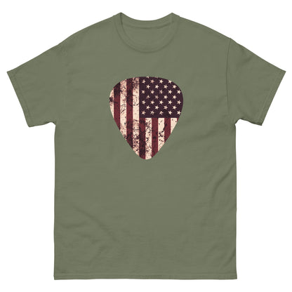 Vintage American Flag Guitar Pick T-shirt Military Green / S