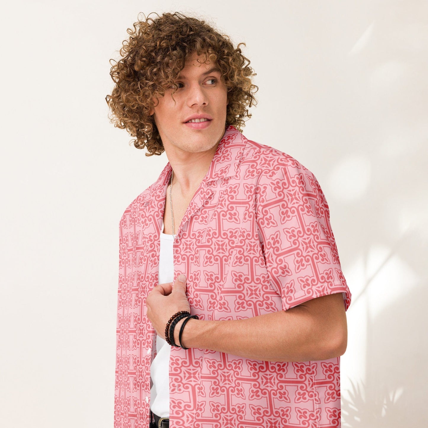 Vintage Chic Retro Pink Unisex Button-Up Shirt