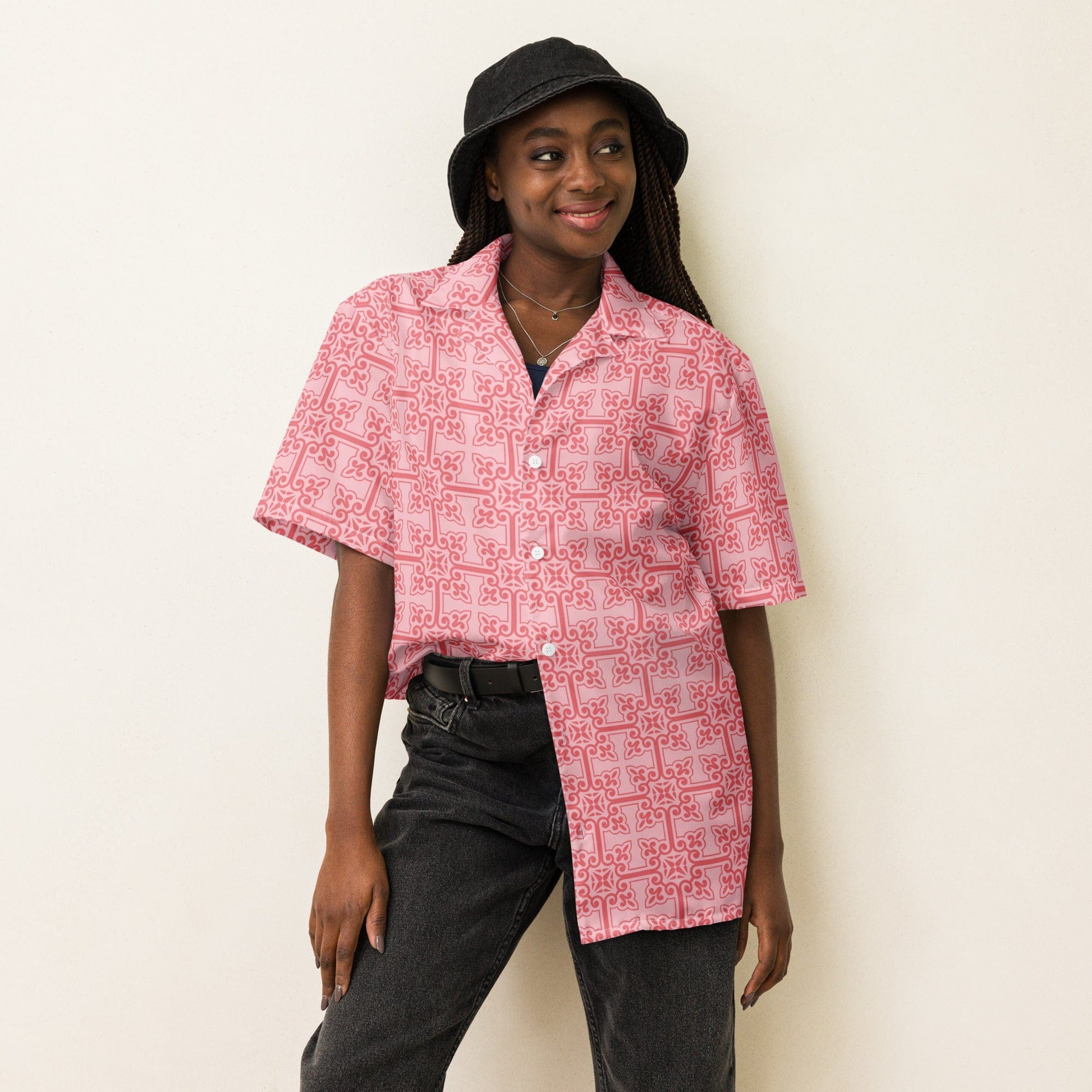 Vintage Chic Retro Pink Unisex Button-Up Shirt