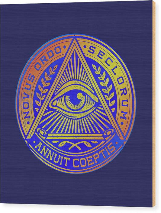 Vintage Illuminati Symbol Novus Ordo Seal - Wood Print