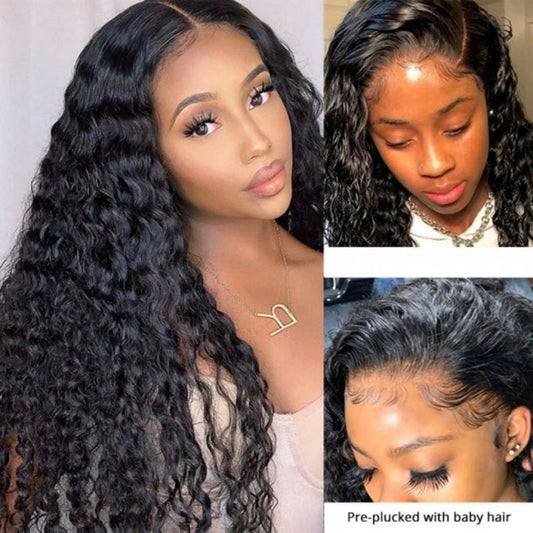 Wigs Human Hair Deep Wave Lace Front Wigs for Black Women 100% Brazilian Human Hair Pre Plucked Lacefront Wig 180% Density Natural Black Color  20 Inch 20"