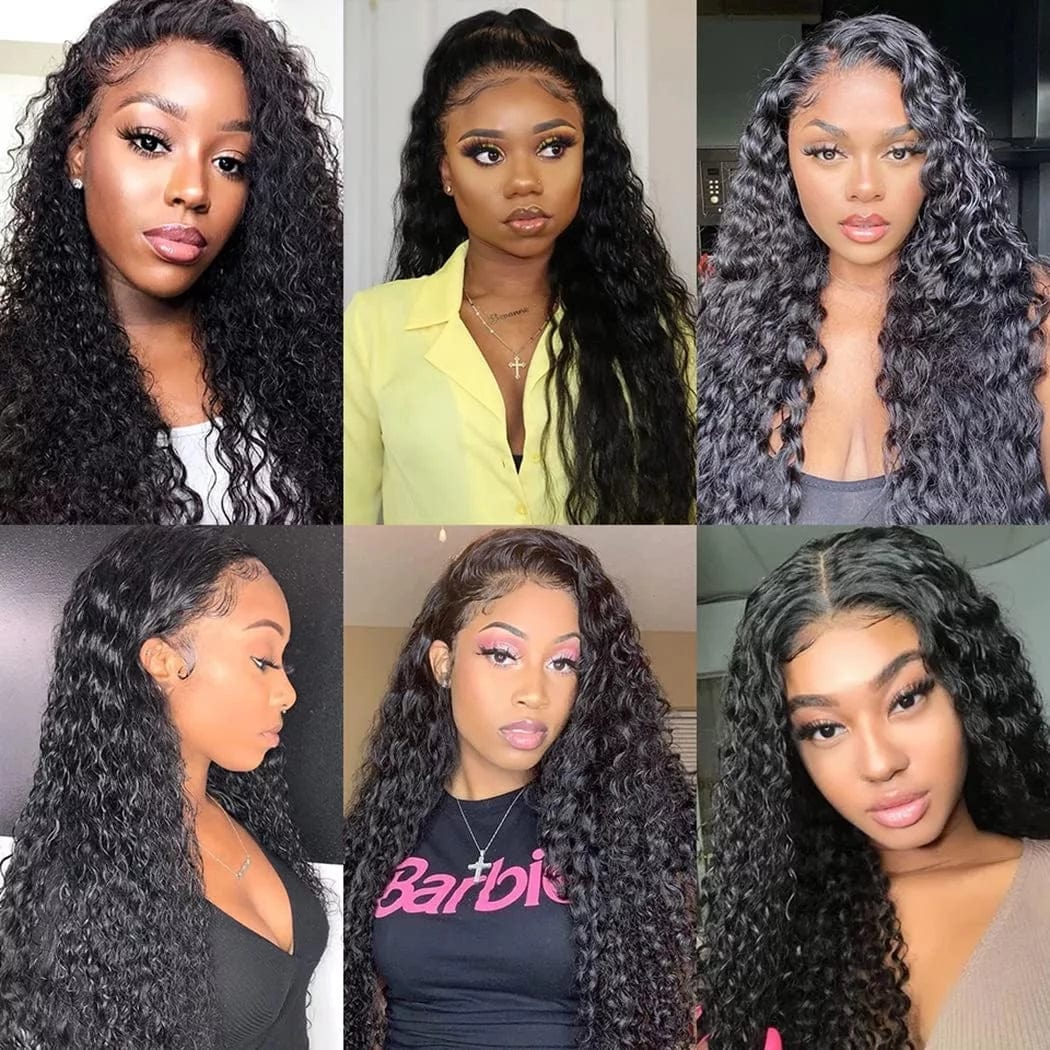 Wigs Human Hair Deep Wave Lace Front Wigs for Black Women 100% Brazilian Human Hair Pre Plucked Lacefront Wig 180% Density Natural Black Color  20 Inch 20"