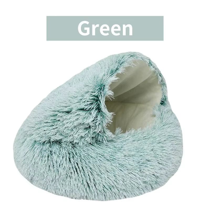 Winter Plush Pet Cat Bed round Cat Cushion Cat House 2 in 1 Warm Cats Basket Pet Sleep Bag Kitten Nest Kennel for Small Dog Cats Green / 50X50Cm