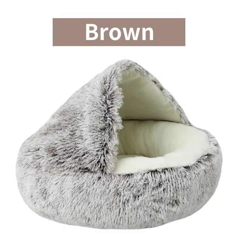 Winter Plush Pet Cat Bed round Cat Cushion Cat House 2 in 1 Warm Cats Basket Pet Sleep Bag Kitten Nest Kennel for Small Dog Cats Brown / 50X50Cm