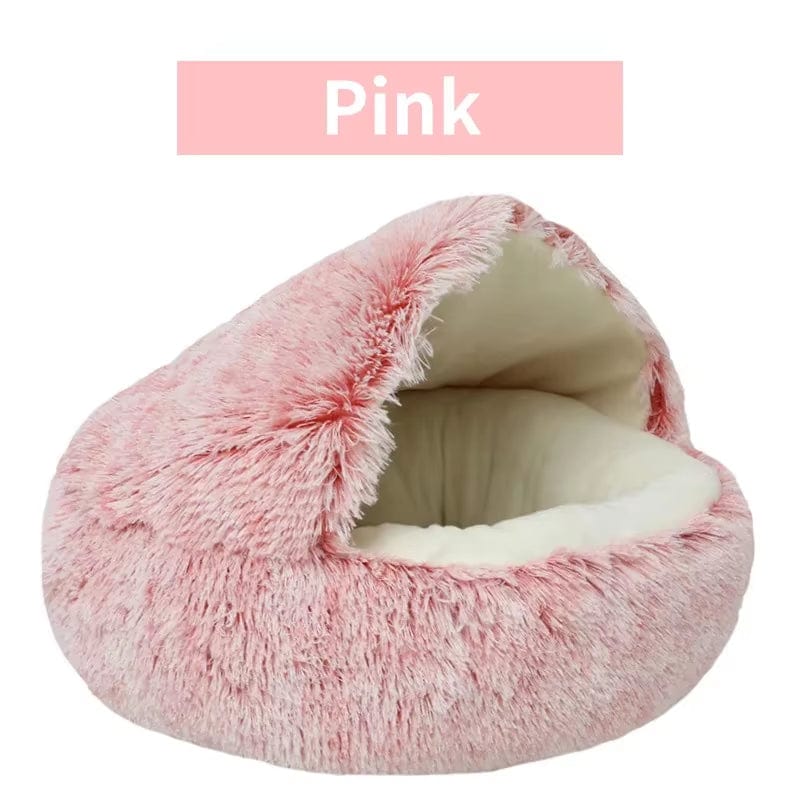 Winter Plush Pet Cat Bed round Cat Cushion Cat House 2 in 1 Warm Cats Basket Pet Sleep Bag Kitten Nest Kennel for Small Dog Cats Pink / 50X50Cm