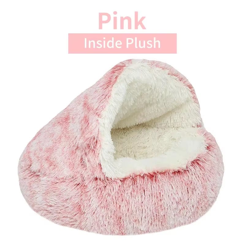 Winter Plush Pet Cat Bed round Cat Cushion Cat House 2 in 1 Warm Cats Basket Pet Sleep Bag Kitten Nest Kennel for Small Dog Cats Pink Long Plush / 50X50Cm