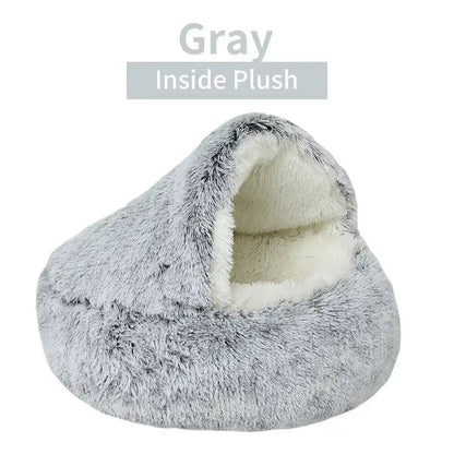 Winter Plush Pet Cat Bed round Cat Cushion Cat House 2 in 1 Warm Cats Basket Pet Sleep Bag Kitten Nest Kennel for Small Dog Cats Gray Long Plush / 50X50Cm