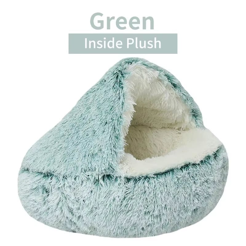 Winter Plush Pet Cat Bed round Cat Cushion Cat House 2 in 1 Warm Cats Basket Pet Sleep Bag Kitten Nest Kennel for Small Dog Cats Green Long Plush / 50X50Cm