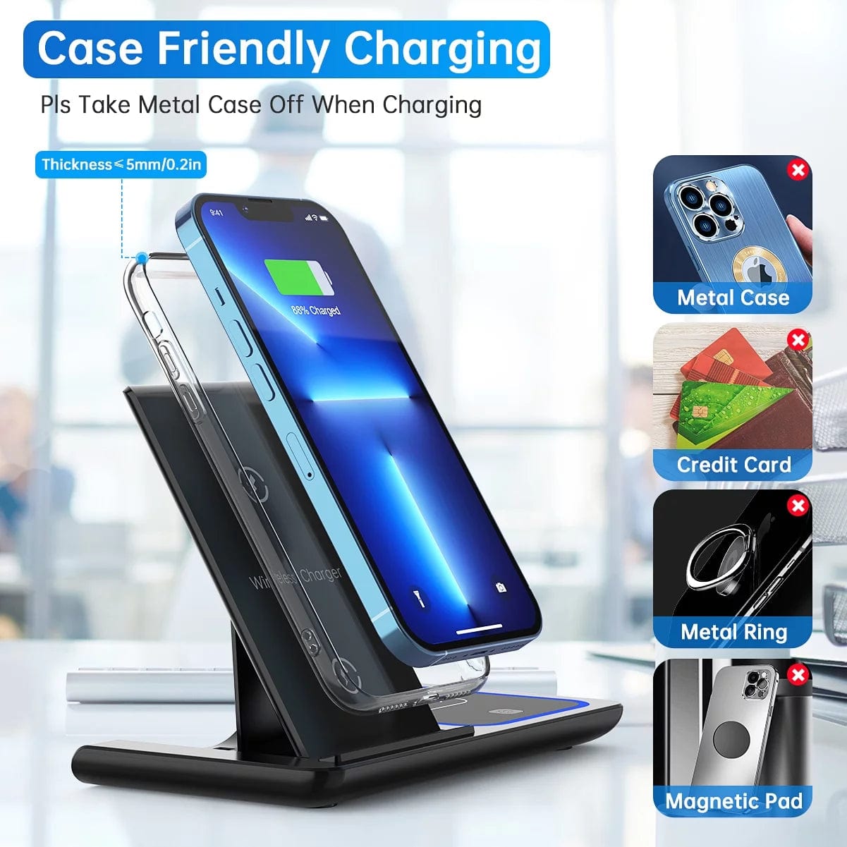 Wireless Charger, 18W Fast Iphone Charging Station for Iphone 16/15/14/13/12 /11/Pro Max/Plus, 3 in 1 Wireless Charging Stand for Iwatch Series SE 10/9/8/7/6/5/4/3, Airpods Pro/3/2 (W/ QC3.0 Adapter) Black