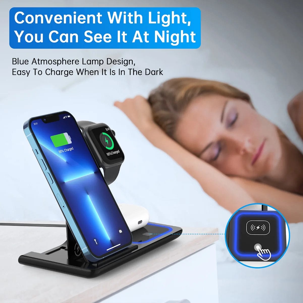 Wireless Charger, 18W Fast Iphone Charging Station for Iphone 16/15/14/13/12 /11/Pro Max/Plus, 3 in 1 Wireless Charging Stand for Iwatch Series SE 10/9/8/7/6/5/4/3, Airpods Pro/3/2 (W/ QC3.0 Adapter) Black