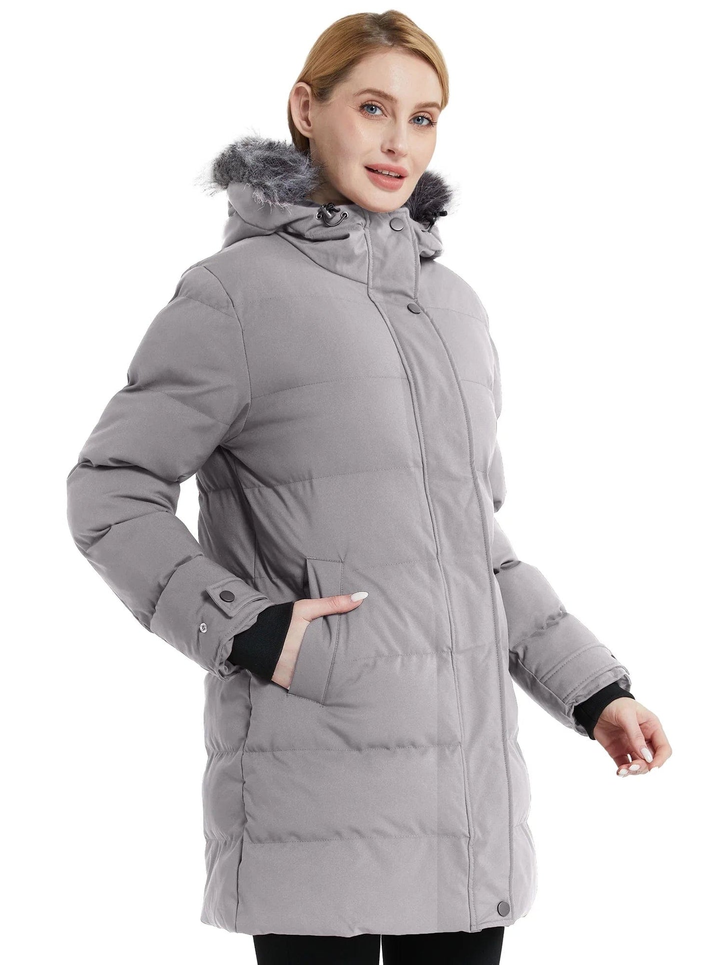 Women'S Winter Coat Hooded Puffer Jacket Insulated Windbreaker Jacket Gray L Gray / L