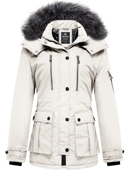 Women'S Winter Coat Thicken Winter Jacket Quilted Parka Coat Puffer Jacket Beige L Beige / L