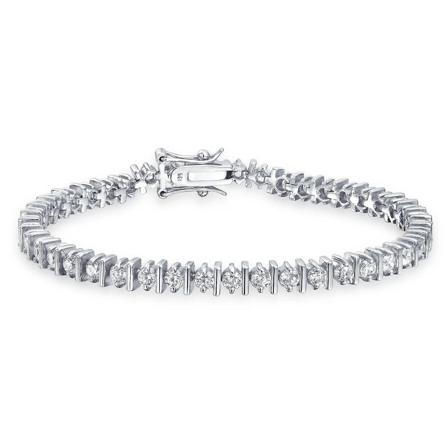 Womens Modern Bridal Jewelry 10CT CZ Solitaire Tennis Bracelet Sterling Silver 7 Inch Silver-Tone