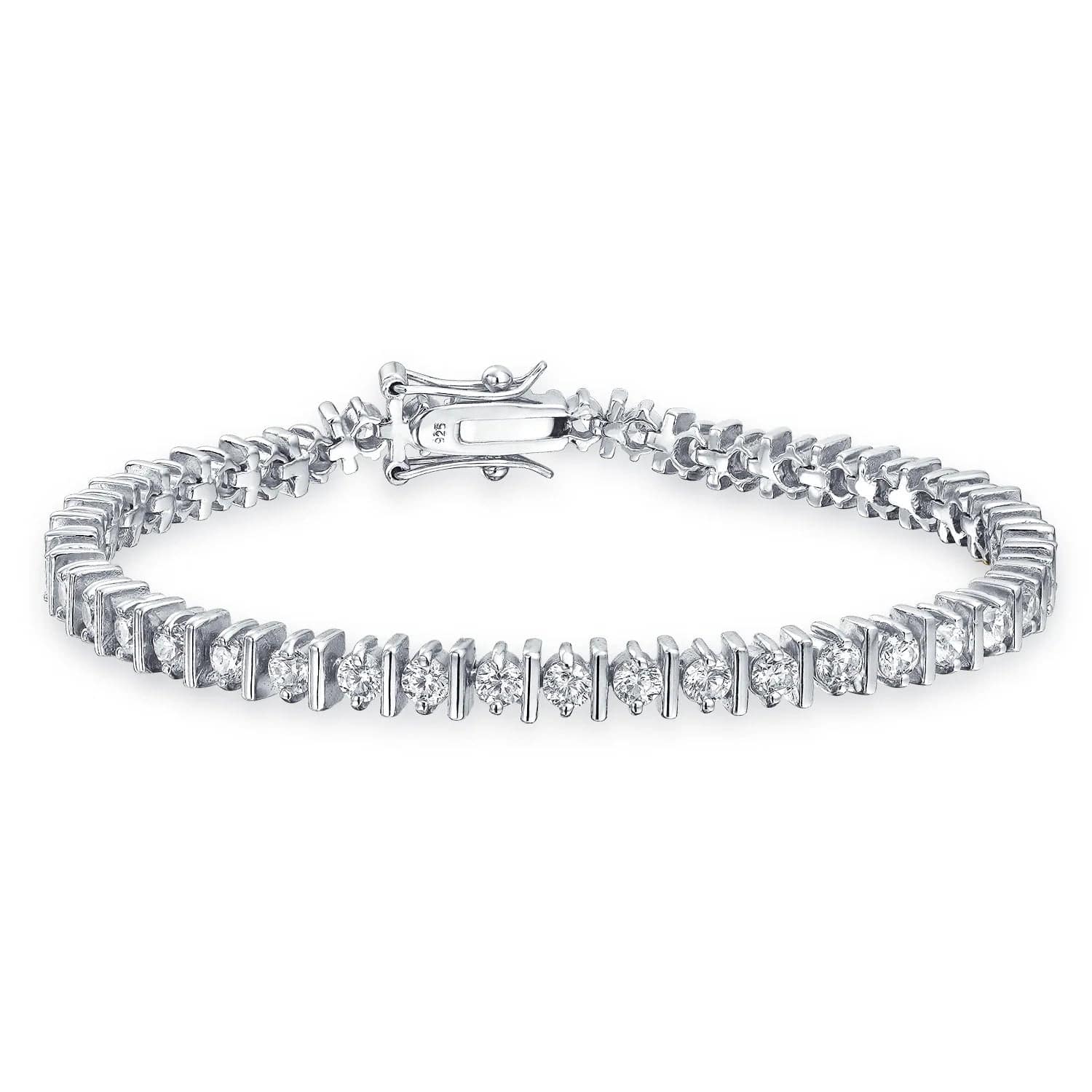 Womens Modern Bridal Jewelry 10CT CZ Solitaire Tennis Bracelet Sterling Silver 7 Inch Silver-Tone